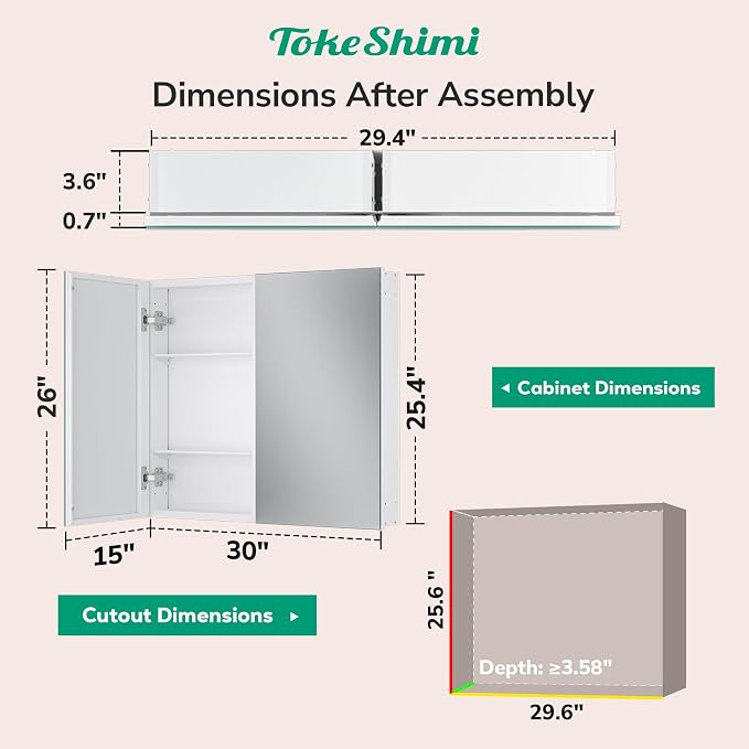 TokeShimi 30x26 Medicine Cabinet Mirror - Image 2