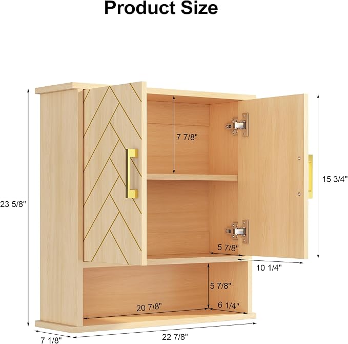 Natural Chevron Pattern Bathroom Wall Mount Cabinet, Over The Toilet Storage - Image 2