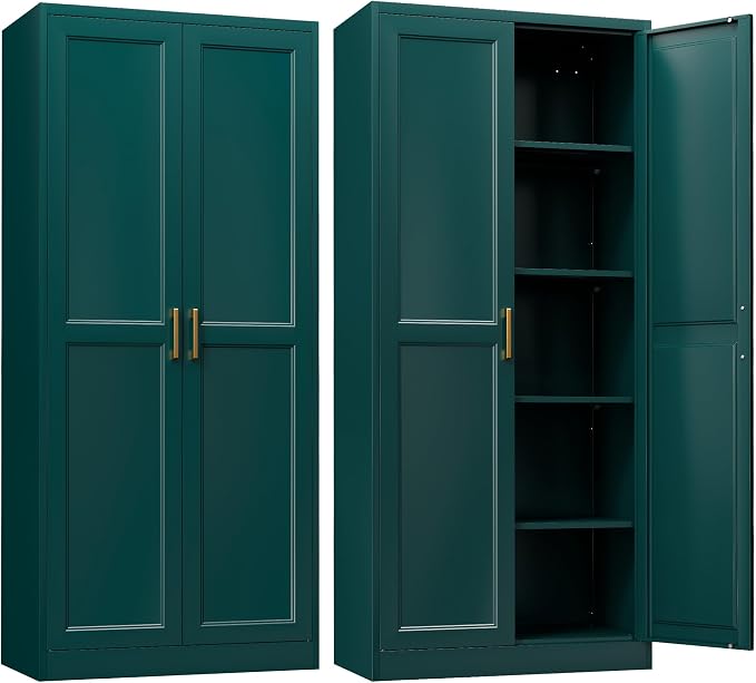 Kitchen Pantry Cabinet, 71”Green Metal Pantry Storage Cabinets by Steeloong