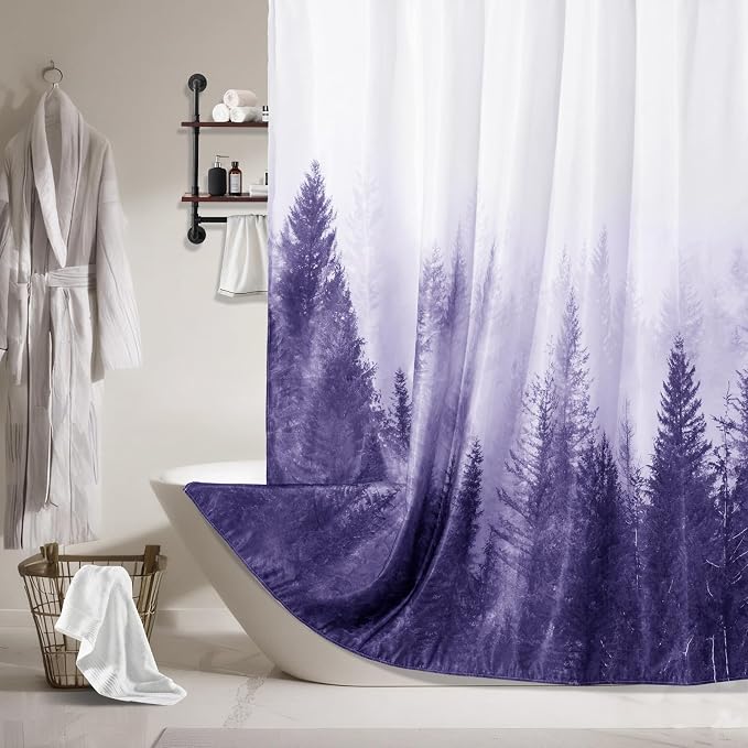 ORTIGIA Purple Misty Forest Shower Curtain - Image 7