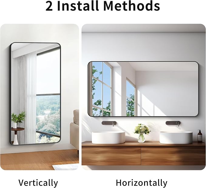 BONEWEI 30x60 inch Bathroom Mirror, Wall Mounted Bathroom Frame Vanity Mirror - Image 6