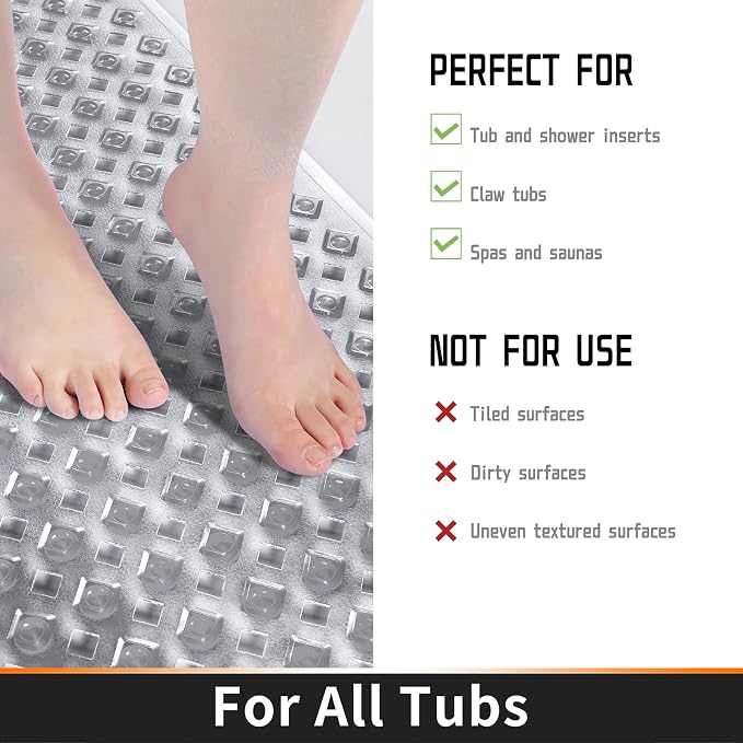 Yimobra Non Slip Bath Mat, Super Strong Suction Cups, 34.5"x15.5"Long Tub Mat - Image 4