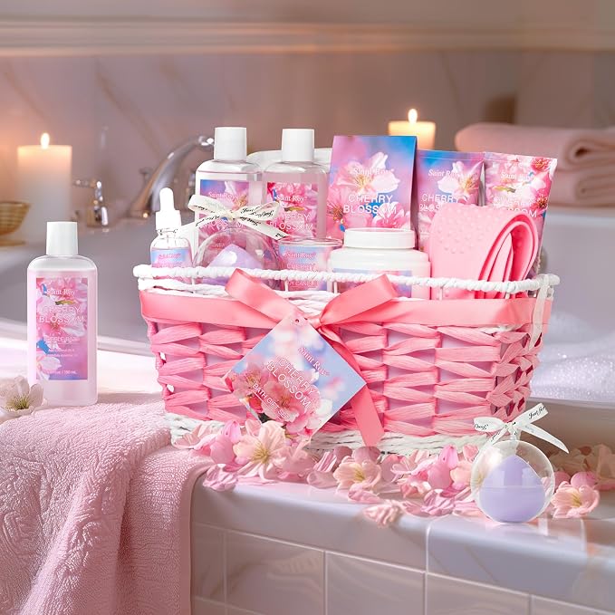 Bath & Body Gift Set, Luxury Home Spa Bath Gift Basket, Cherry Blossom spa kit - Image 3