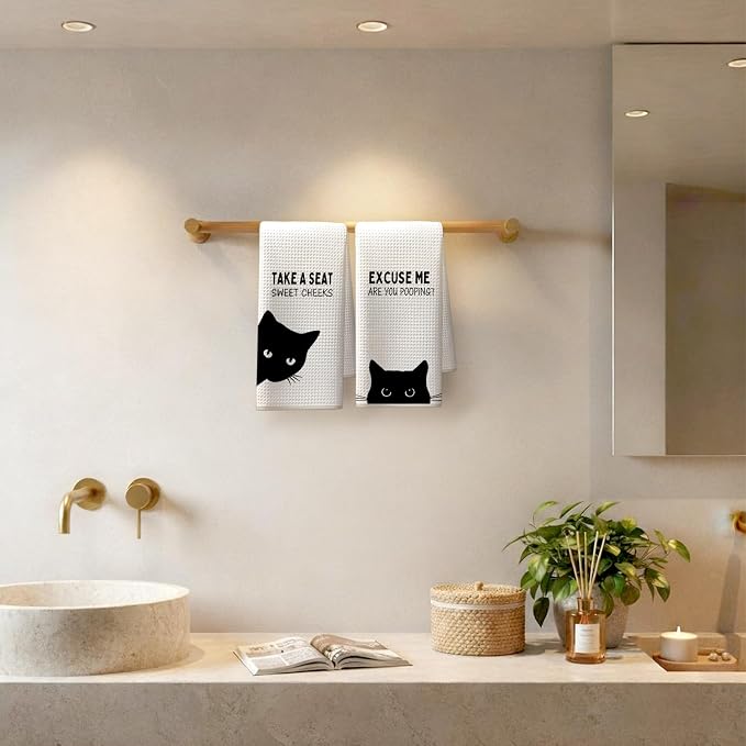 Funny Black Cat Bathroom Hand Towels, Cat Bathroom Decor, Sweet Cheeks Funny - Image 5