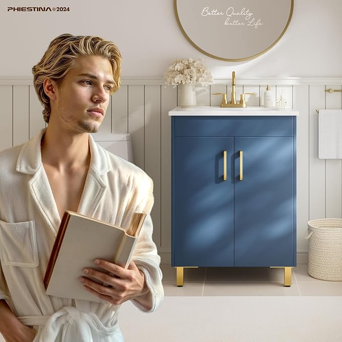 phiestina Blue Fully Pre-Assembled 24 Inch Bathroom Vanity - Image 2