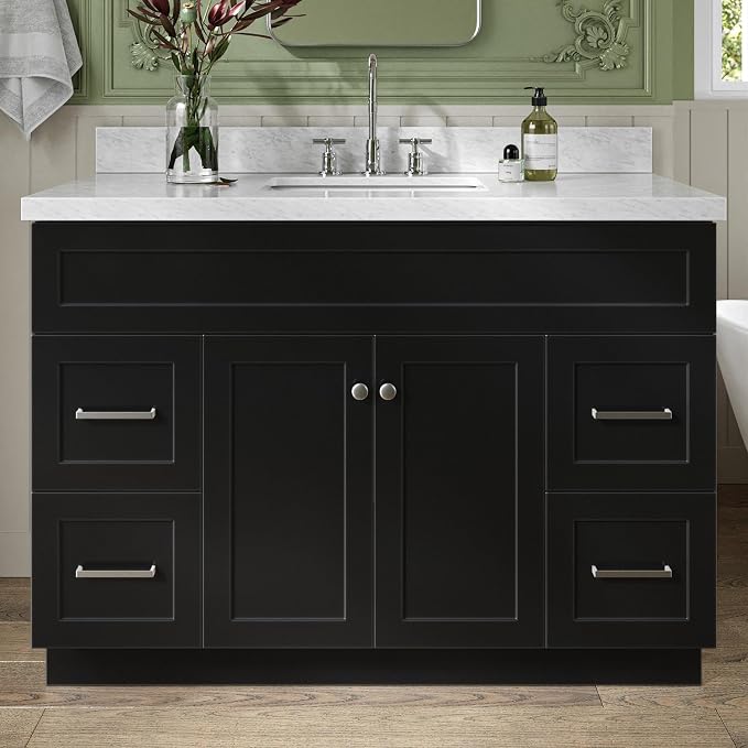 ARIEL 49" Black Bathroom Vanity, 1.5" Edge Italian Carrara Marble Countertop & by Ariel