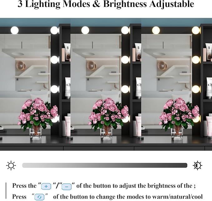 Loomie Vanity Desk with Lighted Mirror & Power Outlet, Makeup Vanity Table with - Image 4