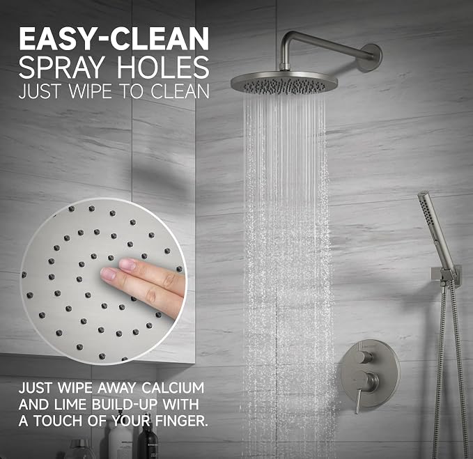 Lava Odoro Modern 2-Setting Round Rain Shower System, Brushed Nickel Rainfall - Image 3