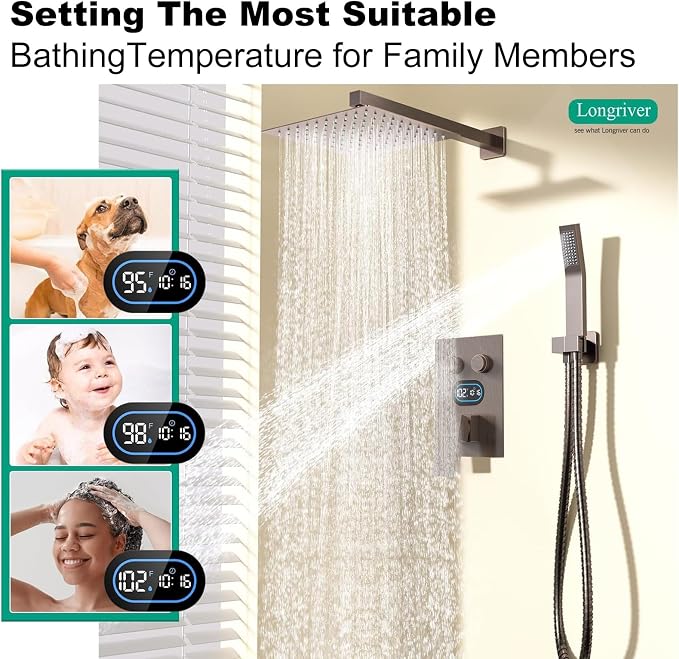Push Button Diverter Shower Faucet Set Hydro Power Temperature Display - Image 3
