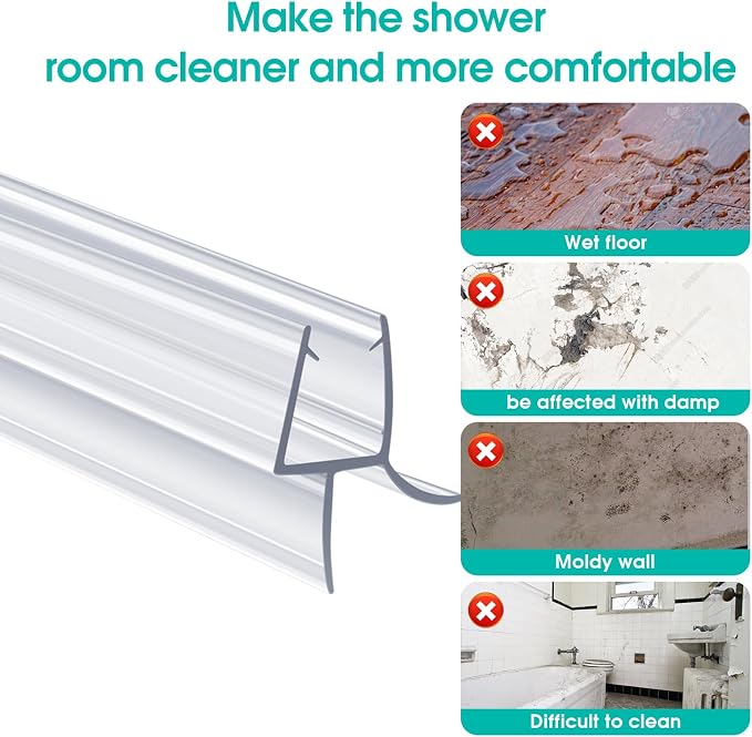 POZIA Clear Frameless Glass Shower Door Bottom Seal | Shower Door Sweep - Image 6