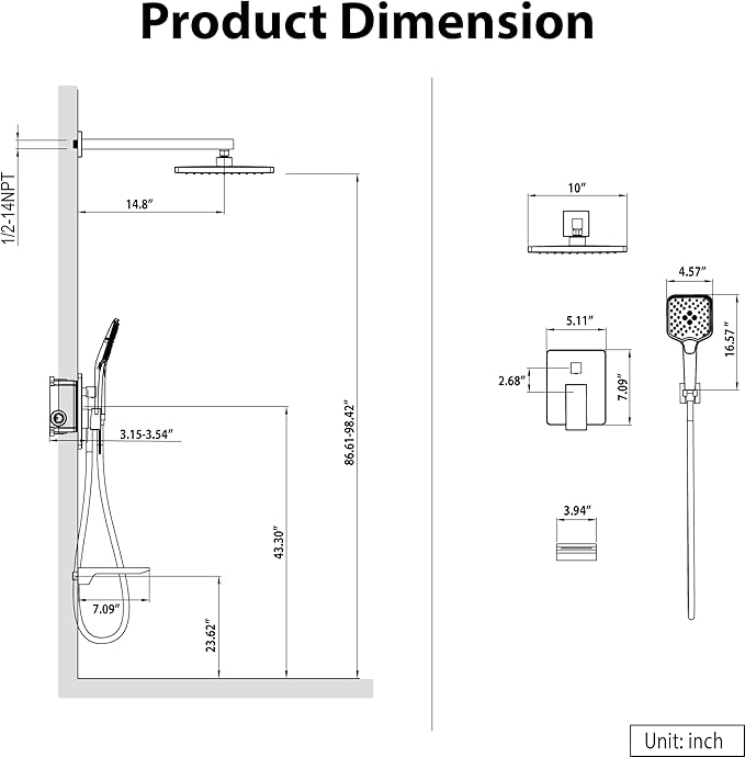 Gabrylly Shower System with Tub Spout, Wall Mounted Shower Faucet Set - Image 8