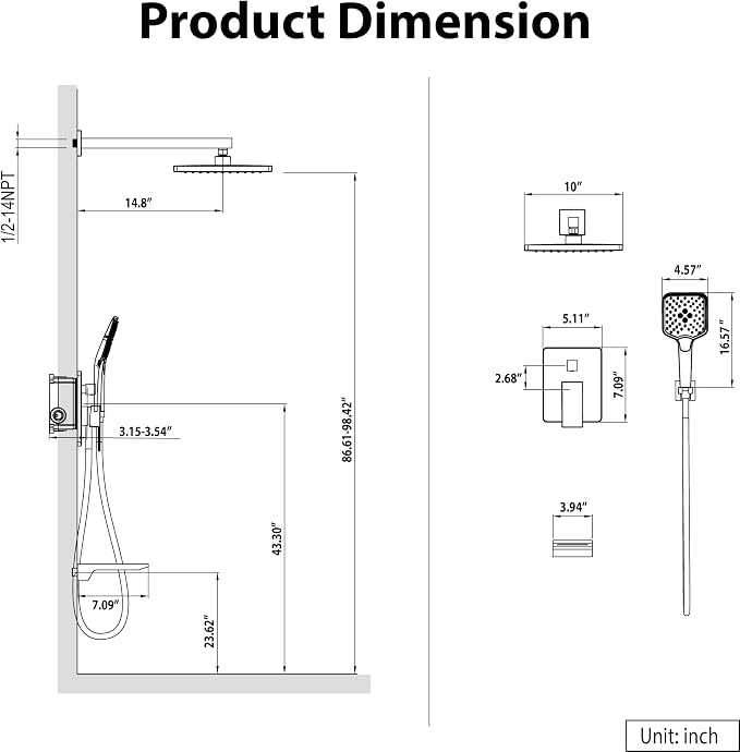 Gabrylly Shower System with Tub Spout, Wall Mounted Tub Shower Faucet Set - Image 8