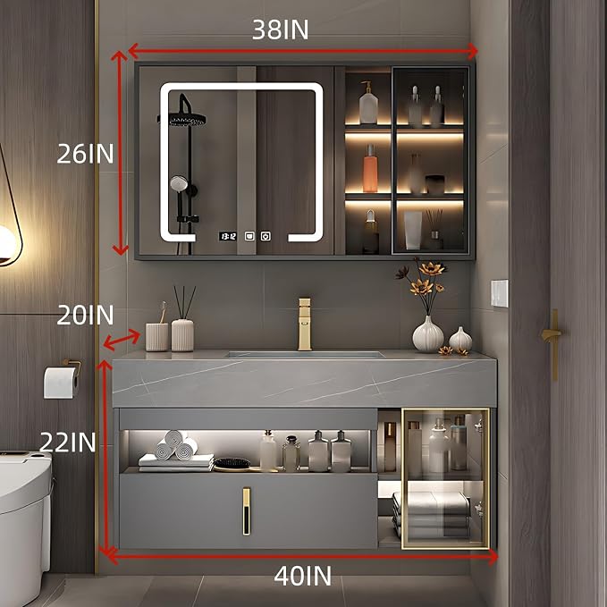 40IN Bathroom Cabinet with Single Sinks - Image 2