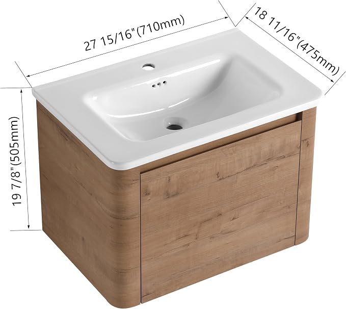 28 Inch Floating Vanity, Modern Bathroom Vanity - Image 2