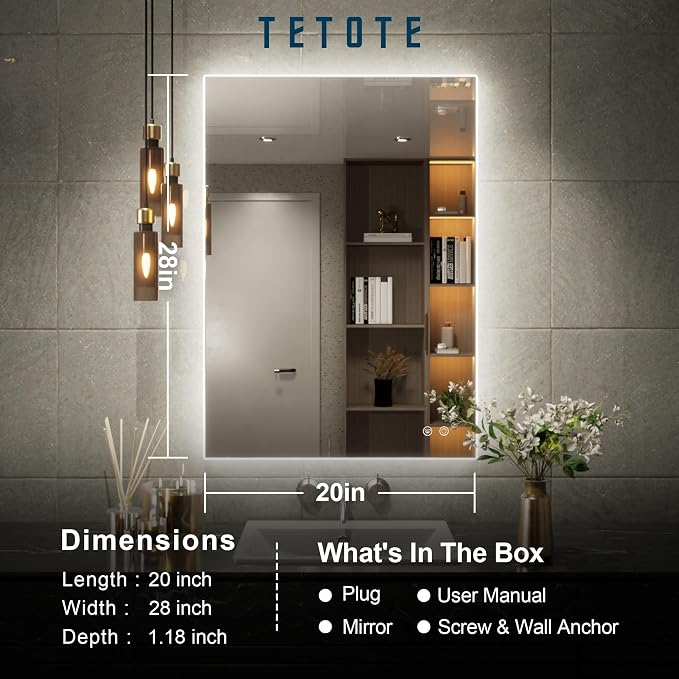 TETOTE 20 x 28 LED Backlit Bathroom Mirror - Image 6