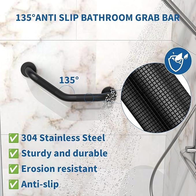 16 Inch Angled Shower Grab Bar Black, Munzong 2 Pack Anti Slip Bathroom Grab Bar - Image 4