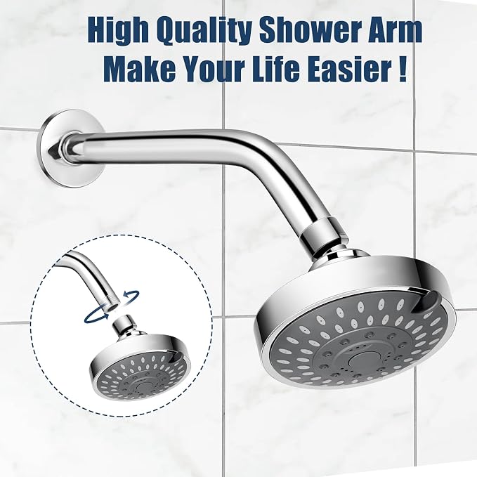 Shower Arm with Flange, 10 Inch Chrome Shower Pipe, Wall Mount Replacement - Image 2