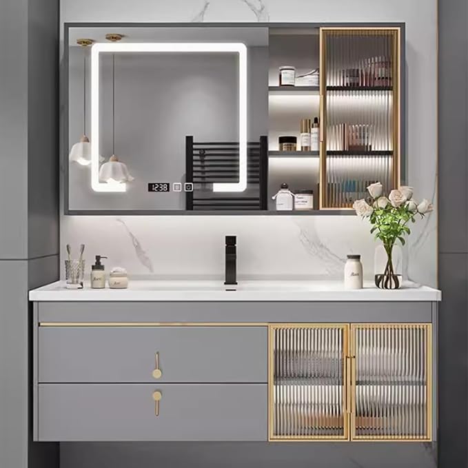32" Bathroom Vanity with Sink, Floating Bathroom Cabinet Include Smart LED by LUTHXAY