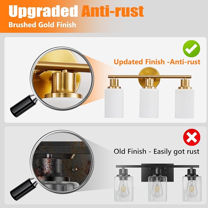DLLT 3-Light Bathroom Light Fixtures: Gold Modern Vanity Lights - Image 4
