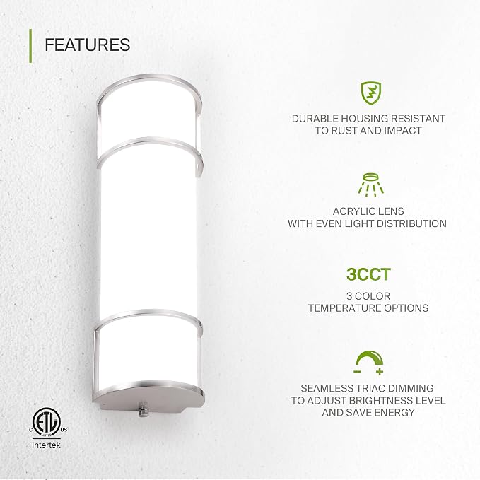 ASD LED 18" Vanity Flush Mount Light Fixture, Linear Bathroom Lighting Bar | - Image 3