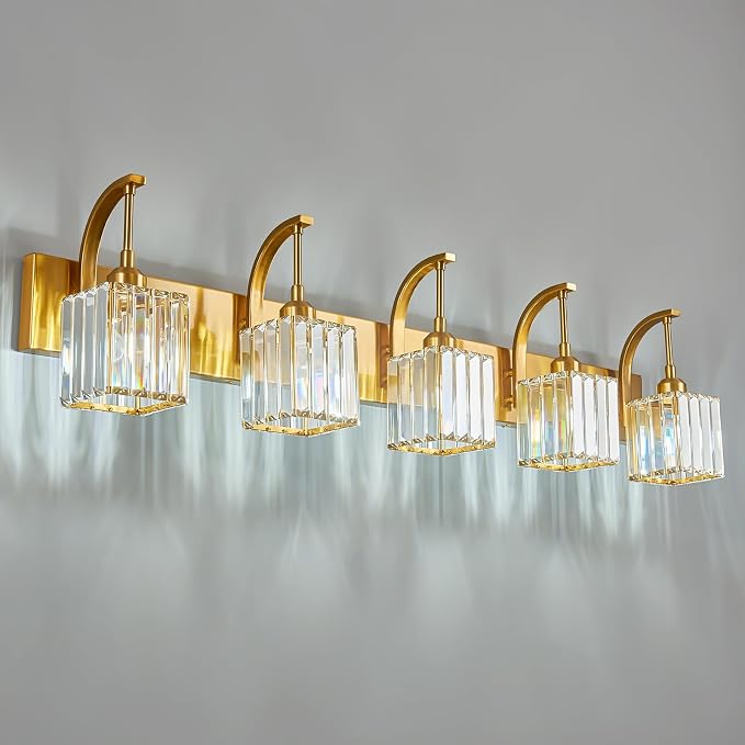 5-Light Crystal Vanity Light, Modern Gold Bathroom Wall Sconce by FDPBY