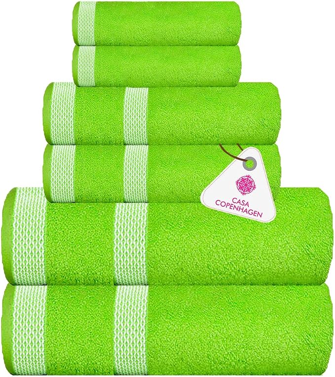 CASA COPENHAGEN Solitaire 6 Pieces Towel Set- Lime Green, 600 GSM 2 Bath Towel by CASACOPENHAGEN