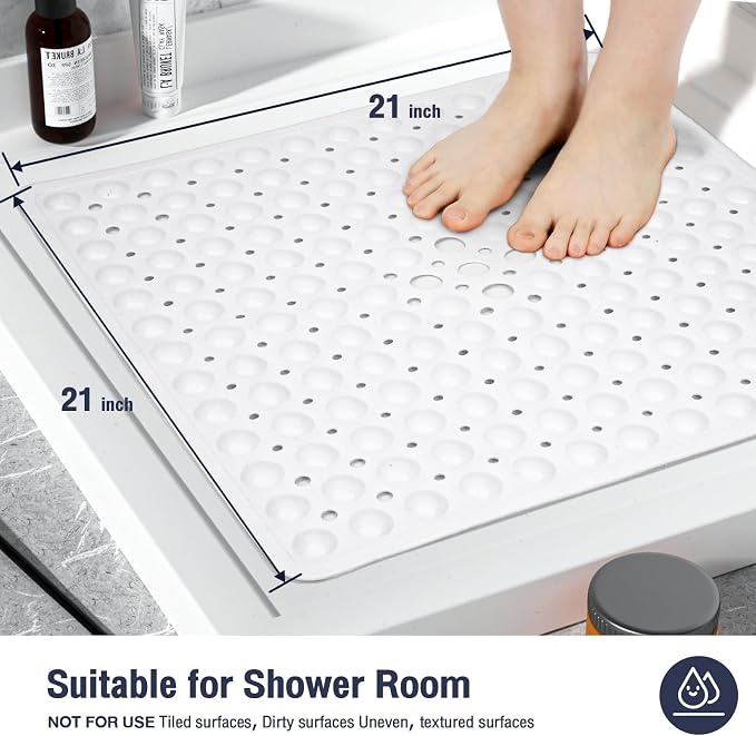 White Square Shower Bathtub Mat Non Slip 21x21 Inch, Soft Bath Mat - Image 5