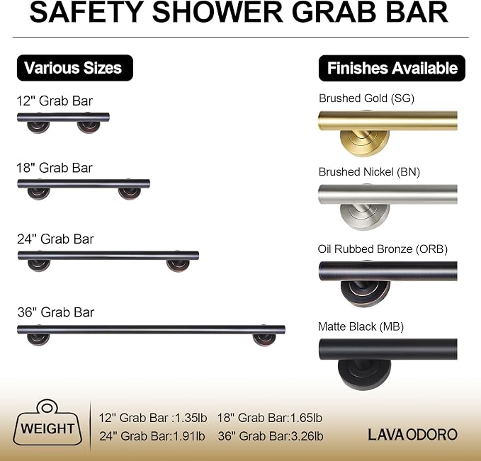 Lava Odoro Shower Grab Bar, Modern Stainless Steel Handicap Grab Bar - Image 4