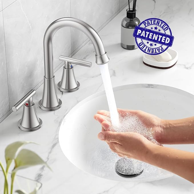 Bathroom Faucets for Sink 3 Hole, Hurran Brushed Nickel Bathroom Sink Faucet - Image 2