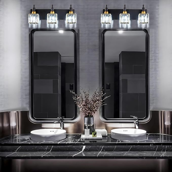 Modern Crystal Bathroom Vanity Light 3-Light Brass Wall Light Fixtures Over - Image 7