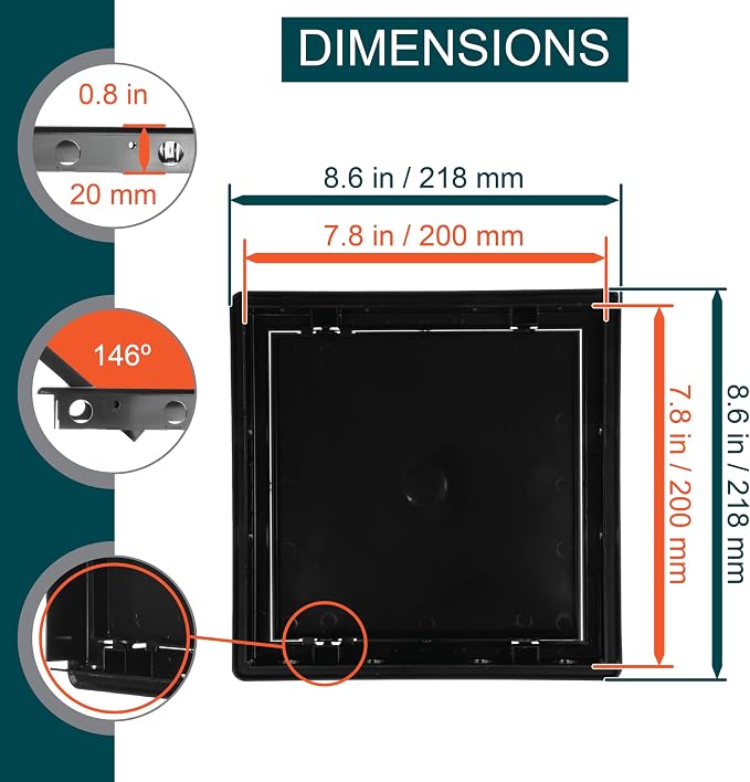 8" x 8" Black Plastic Access Panel - Image 2
