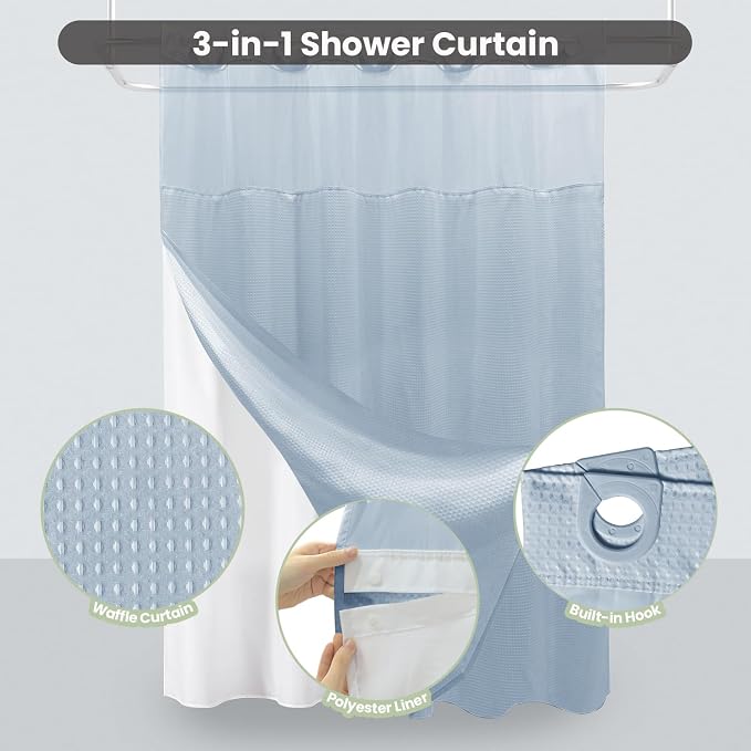 Inhousolu Extra Long No Hook Shower Curtain - Image 2