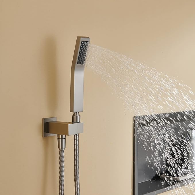 Rain Shower System 12 Inches Shower Combo Set Brushed Nickel Wall Mount Faucet - Image 5