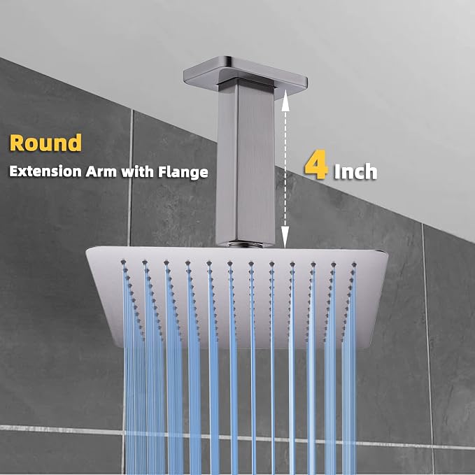 4 Inch Shower Arm with Flange, BSTIIU Ceiling Mounted Square Shower Head - Image 4