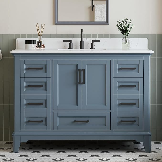 48 Inch Steel Blue Bathroom Vanity by DELUXELIVING