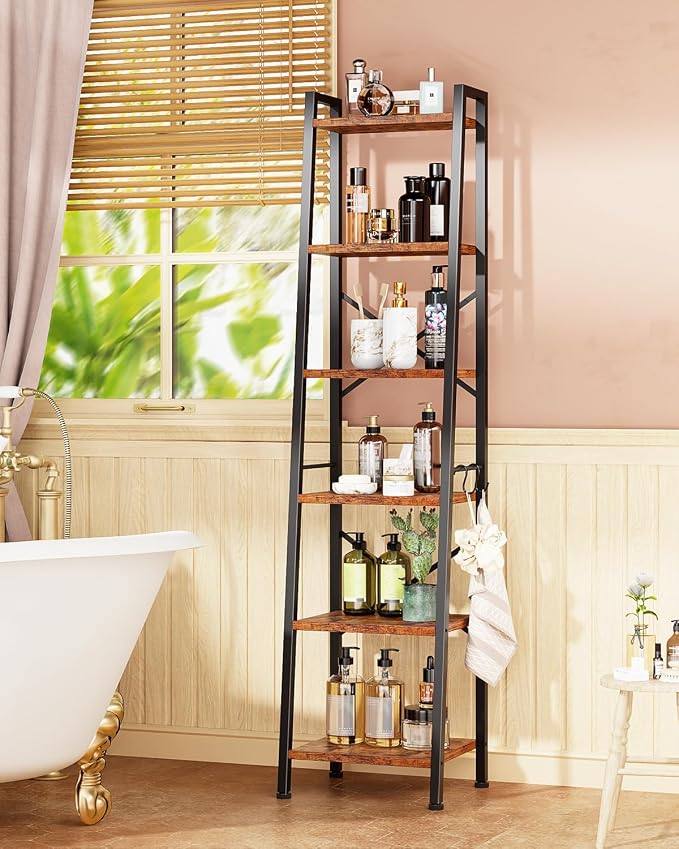 Furologee 6 Tier Ladder Shelf Bookcase, Tall Ladder Bookshelf Narrow - Image 4