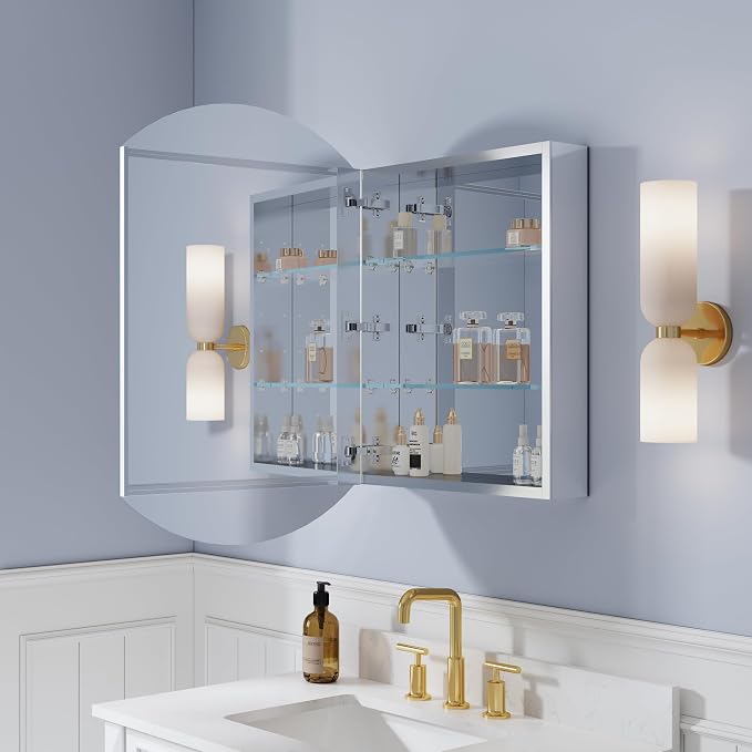 WELLFOR 20" x 32" Bathroom Oval Medicine Cabinet, Beveled Edge Mirror Cabinet - Image 9