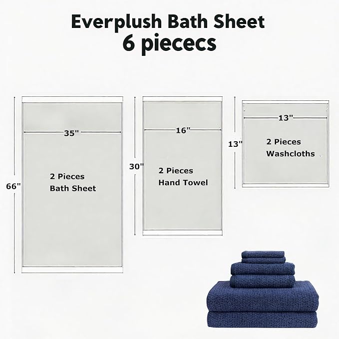 Everplush Diamond Collection 6-Piece Bath Sheet Towel Set, Soft Plush Jacquard - Image 2