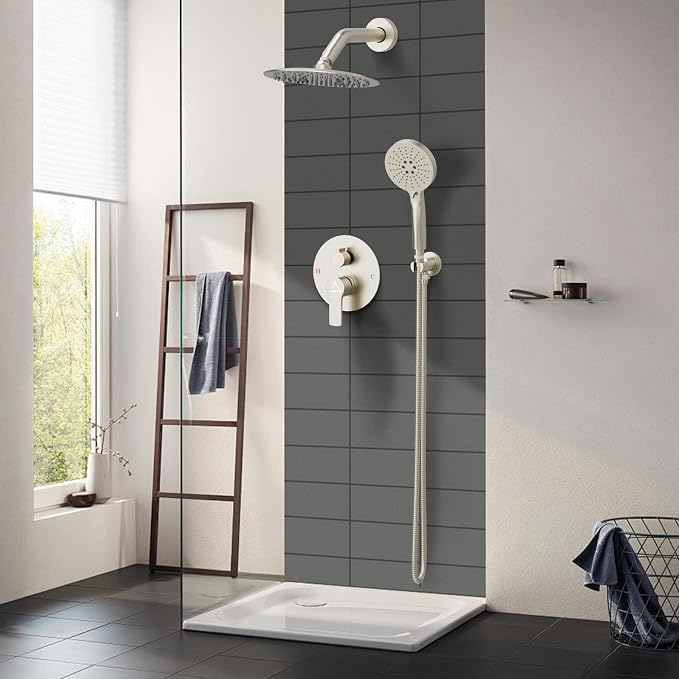 Shower Faucet Set 8IN Brass Rough-In Valve Body Trim Kit Rainfall Included - Image 2