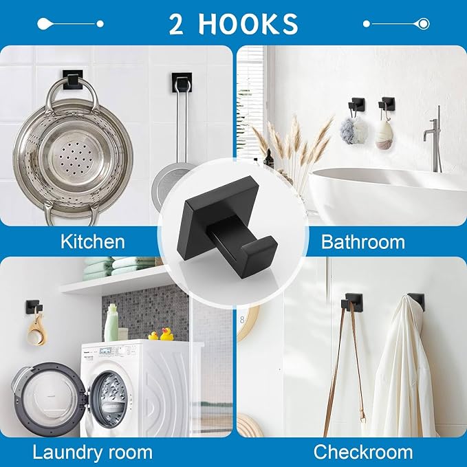 TNOMS Matte Black 10 Pieces Bathroom Hardware Accessories Set Towel Bar Set - Image 5