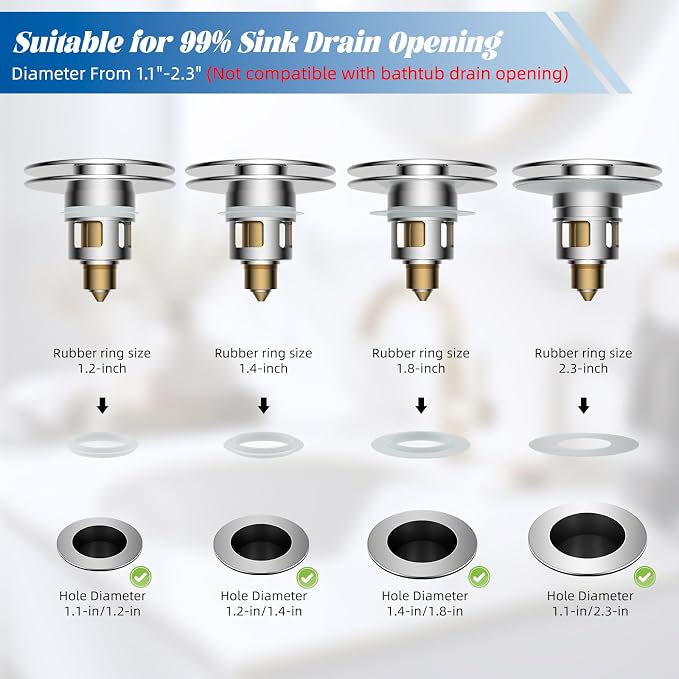 Hibbent All Metal 2 in 1 Bathroom Sink Stopper, Universal Pop Up Drain Strainer - Image 7
