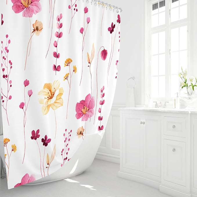 Gibelle Watercolor Floral Shower Curtain, Hot Pink Flower Shower Curtain - Image 2