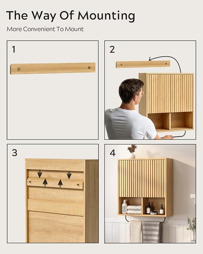 Fluted Wall Cabinet, Modern Wood Floating Bathroom Cabinet - Image 5