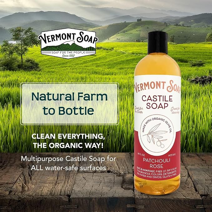 Vermont Castile Soap Patchouli Rose, Gentle Liquid Soap - Image 4