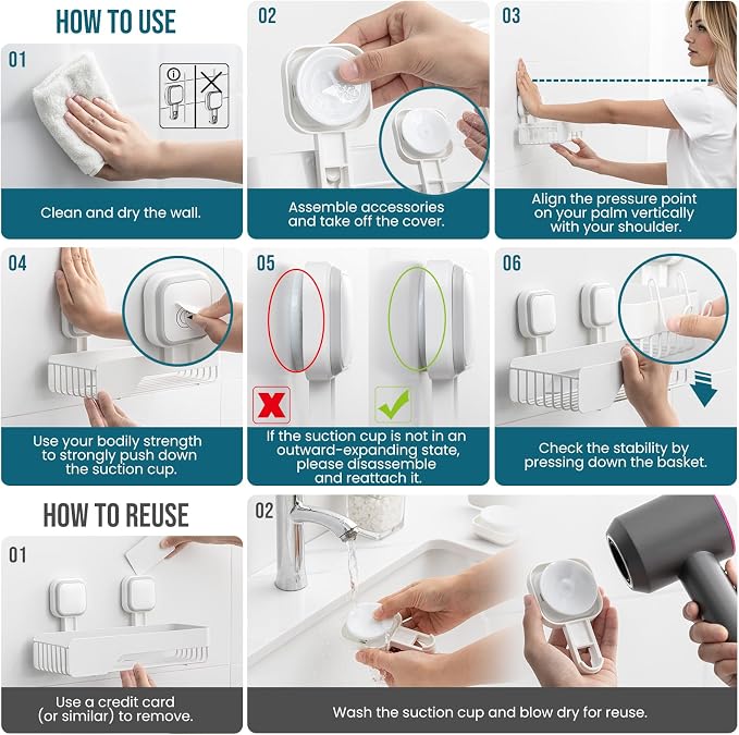 TAILI Shower Caddy Suction Cup 3 Pack, Stainless Steel Rustproof Shelves - Image 5
