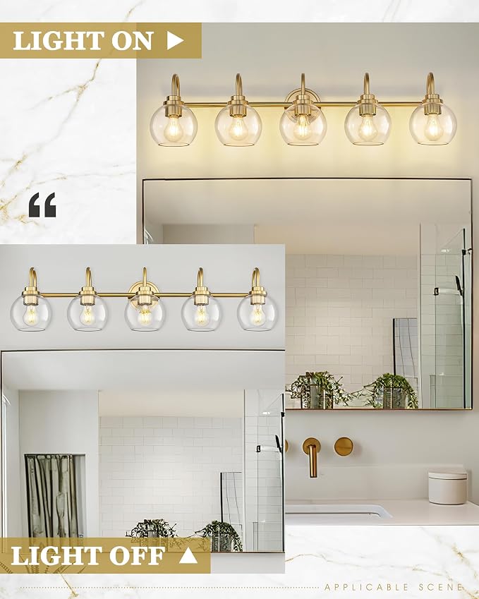 Bathroom Light Fixtures, 5-Light Brushed Gold Vanity Lights - Image 5