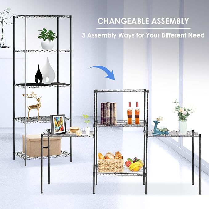 BNSPLY 5 Tier Wire Shelving Unit, Adjustable Wire Rack Shelving, Changeable - Image 7