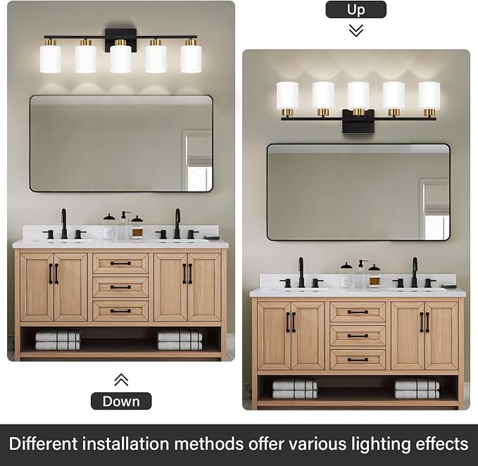 Black and Gold Bathroom Light Fixtures, 5-Light Modern Vanity Light Over Mirror - Image 4