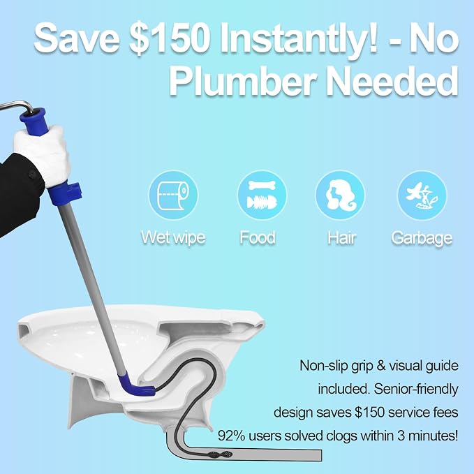 Toilet Snake Drain Clog Remover Tool, Closet Aauger Toilet Auger 6FT - Image 7