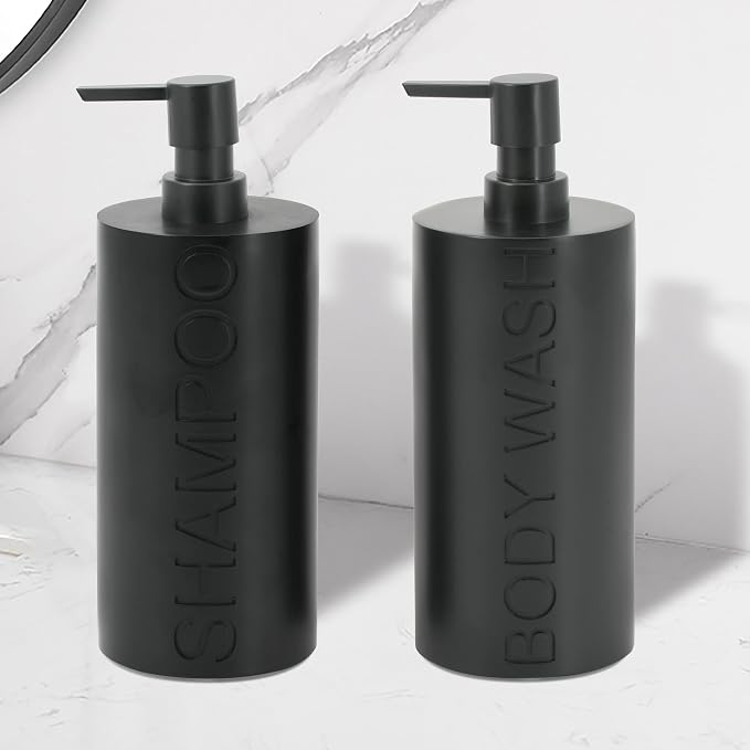 2-Pack Matte Black Resin Refillable Shampoo & Body Wash Bottles – Modern - Image 6